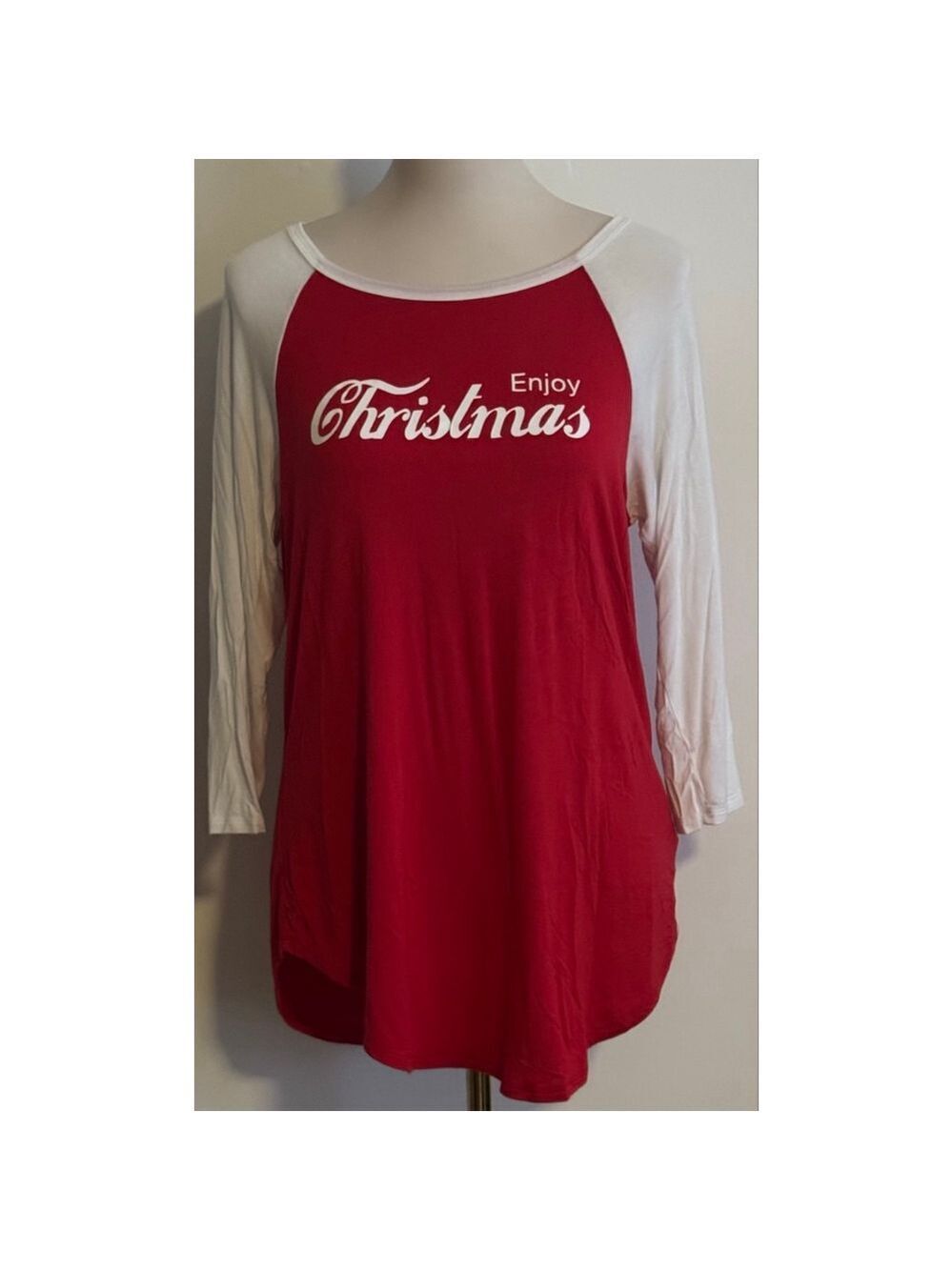Women's SCARLETT Red & White Enjoy Christmas Long Sleeve Tee M